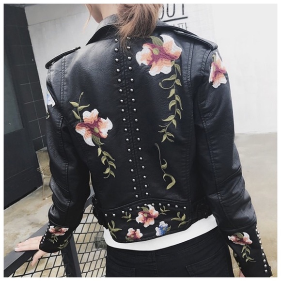 Soft Vegan Leather Embroidery Jacket - Picture 5 of 13